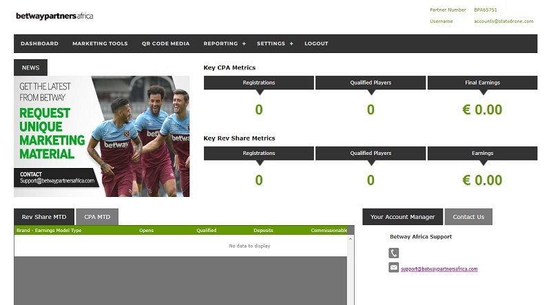 Betway Partners Africa backend by Proprietary