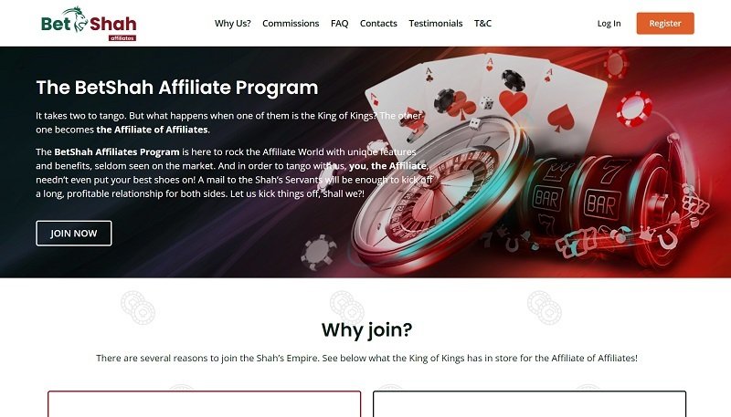 BetShah Affiliates website & screenshot with commission plans