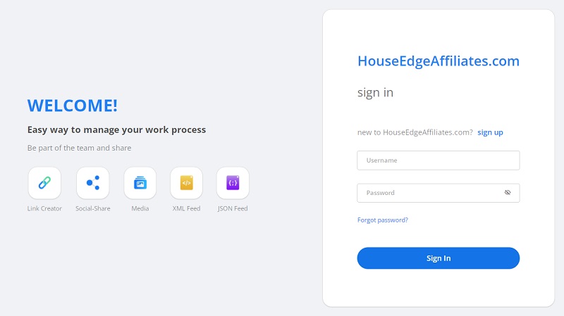 House Edge Affiliates website & screenshot with commission plans