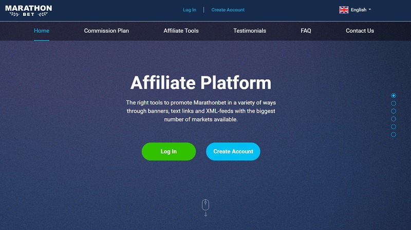 Marathon Bet Affiliates website & screenshot with commission plans