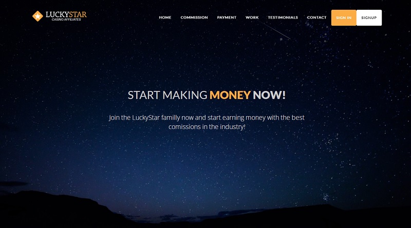LuckyStar Affiliates website & screenshot with commission plans