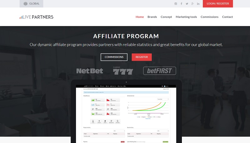 Live Partners website & screenshot with commission plans
