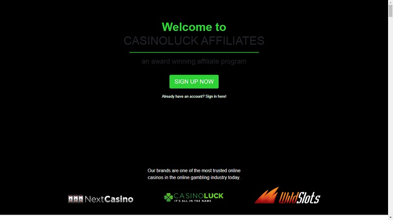 CasinoLuck Affiliates website & screenshot with commission plans
