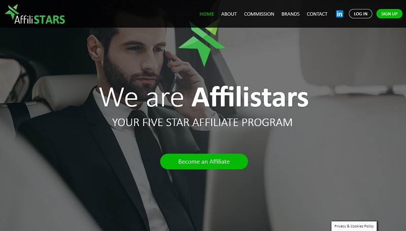 Affilistars website & screenshot with commission plans