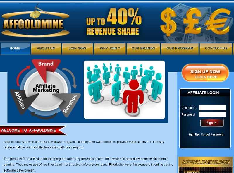 Affgoldmine website & screenshot with commission plans