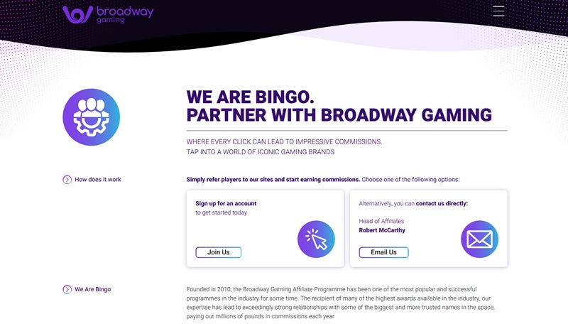 Broadway Gaming Affiliates website & screenshot