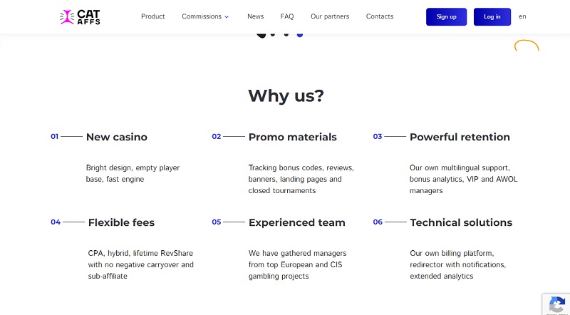 CatAffs Affiliates website & screenshot with commission plans