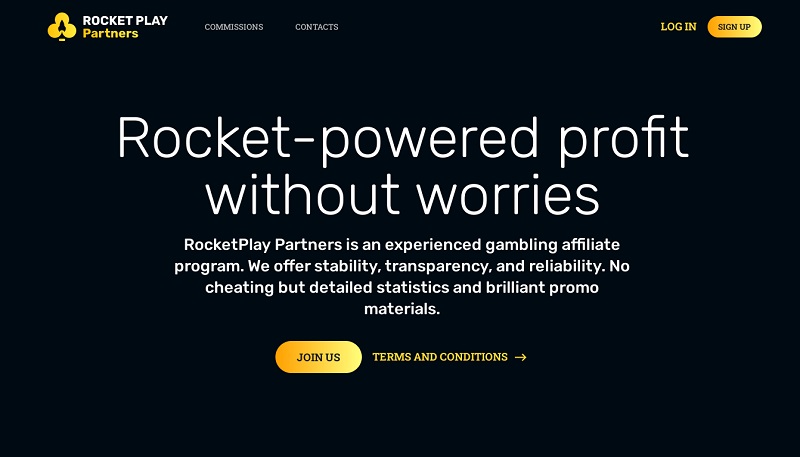 Rocket Play Partners website & screenshot with commission plans