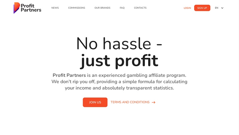 Profit Partners website & screenshot with commission plans
