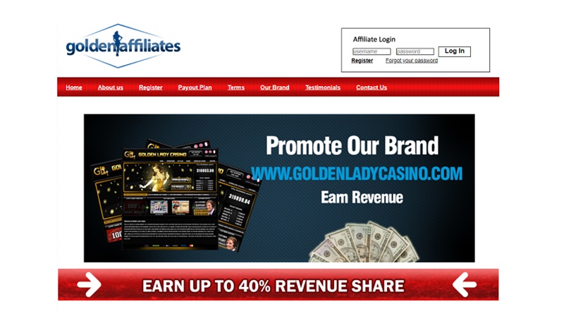 Golden Lady Affiliates website & screenshot with commission plans