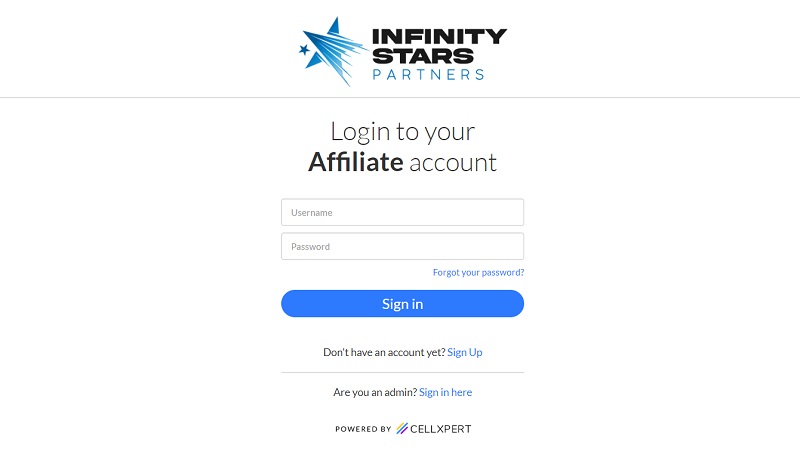 Infinity Stars Partners website & screenshot with commission plans