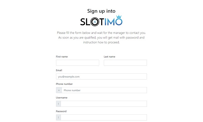 Slotimo Affiliates website & screenshot with commission plans