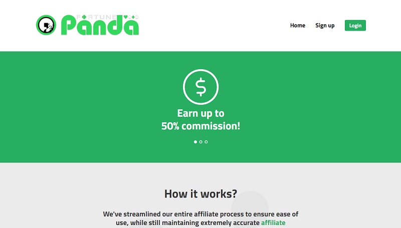 Fortune Panda Affiliates website & screenshot with commission plans