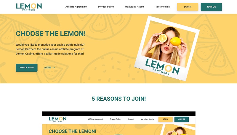 Lemon Partners website & screenshot with commission plans