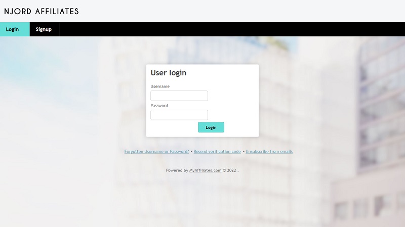 Njord Affiliates website & screenshot with commission plans