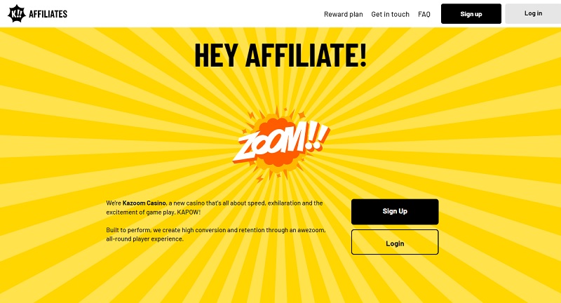 Kazoom Casino Affiliates website & screenshot with commission plans