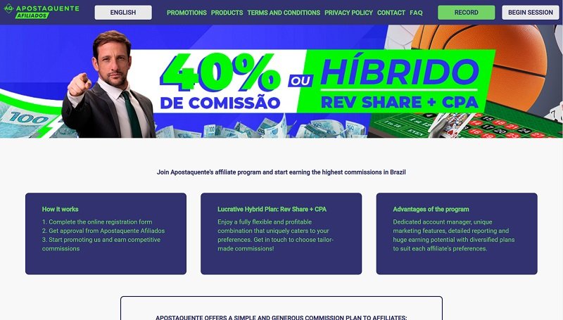 Apostaquente Afiliados website & screenshot with commission plans