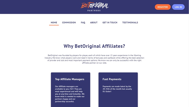 BetOriginal Partners website & screenshot