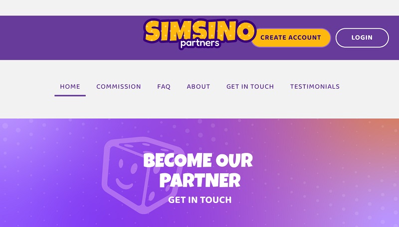 Simsino Partners website & screenshot with commission plans