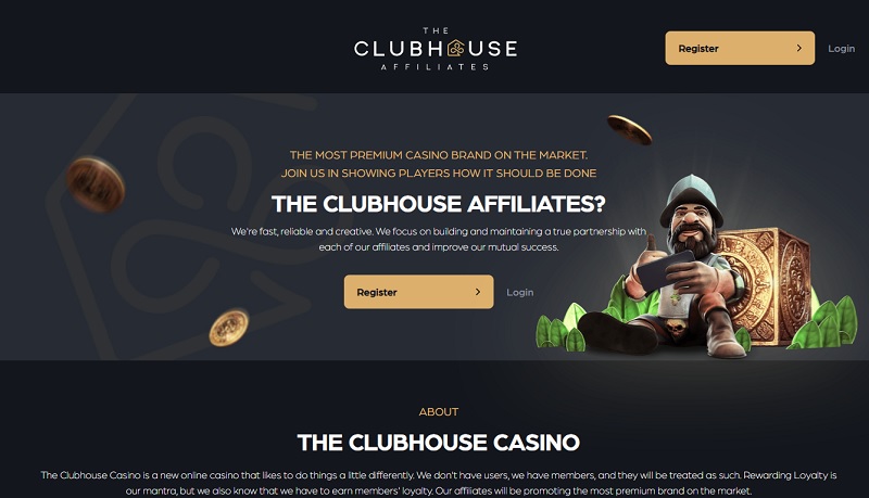 The Club House Affiliates website & screenshot with commission plans