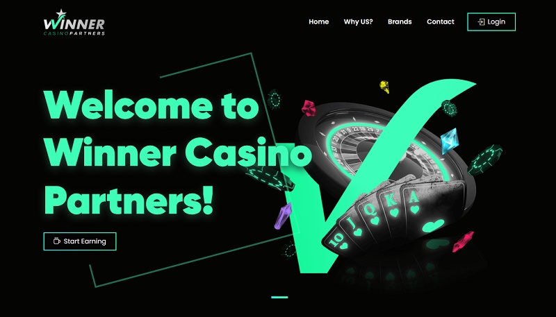 Winner Casino Affiliates website & screenshot with commission plans