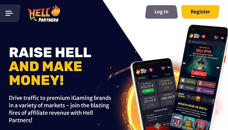 Hell Partners website & screenshot with commission plans