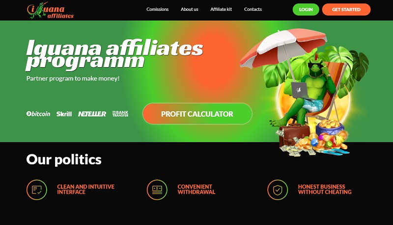 Iguana Affiliates website & screenshot with commission plans