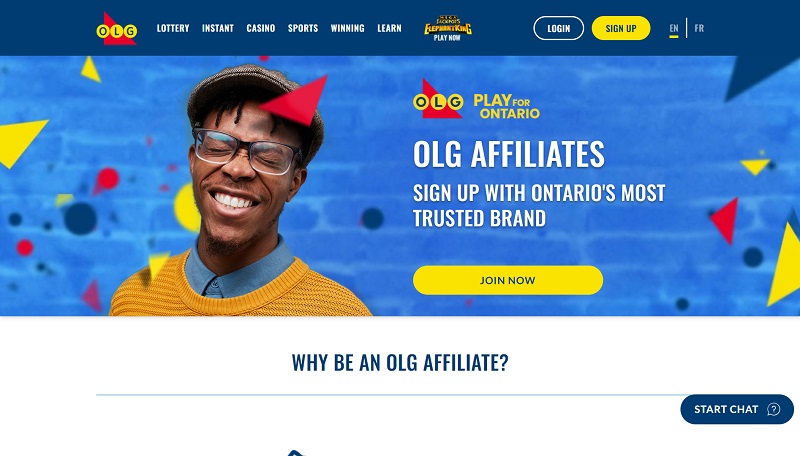 OLG Affiliates website & screenshot with commission plans