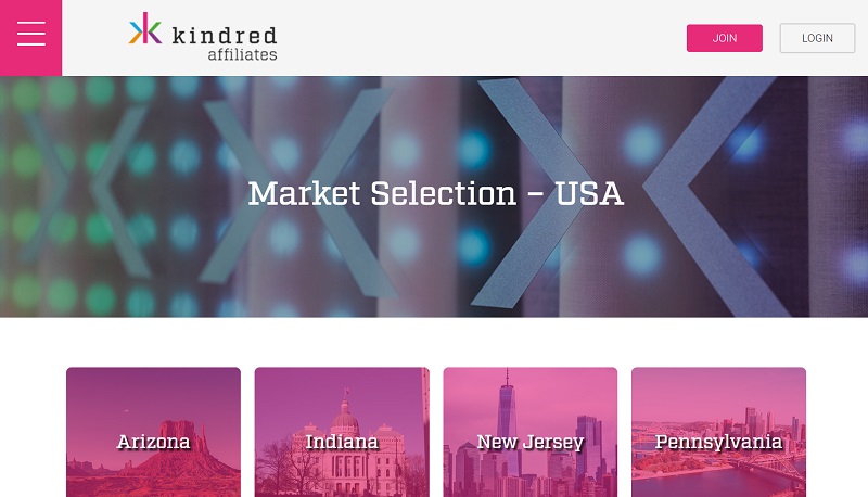 Kindred Affiliates US website & screenshot with commission plans