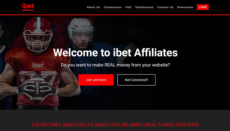 iBet Affiliates website & screenshot with commission plans