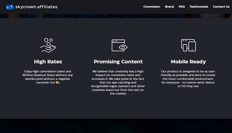 SkyCrown Affiliates website & screenshot
