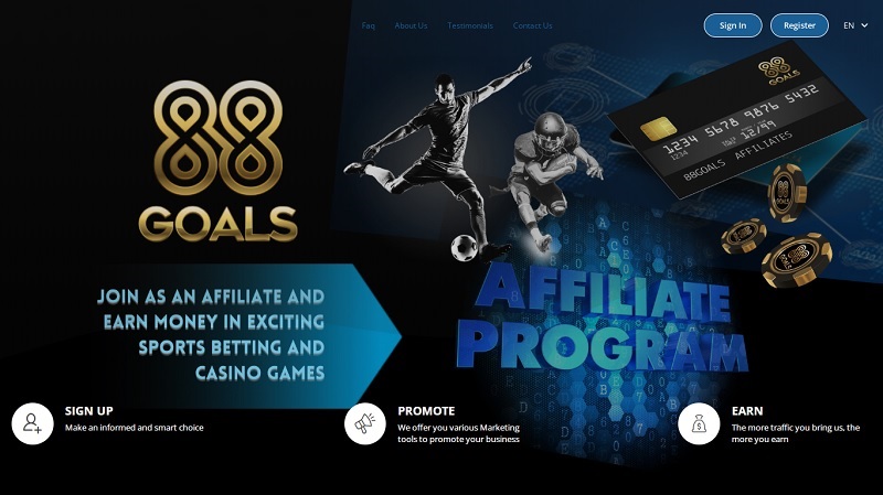 88Goals Affiliates website & screenshot with commission plans