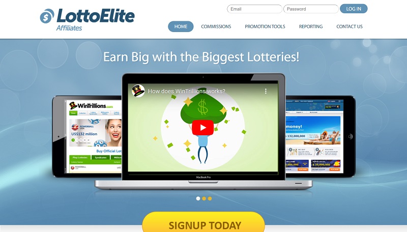 LottoElite Affiliates website & screenshot with commission plans