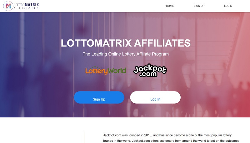 Lottomatrix Affiliates website & screenshot with commission plans