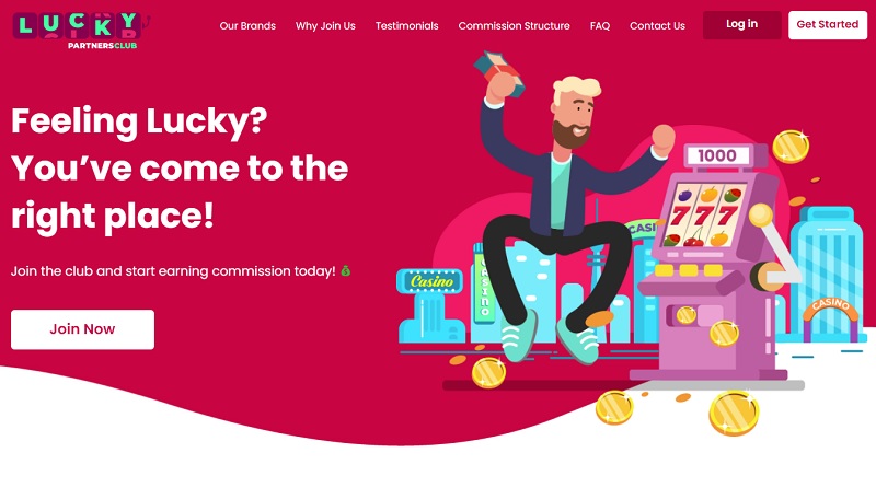 Lucky Partners Club Affiliates website & screenshot with commission plans