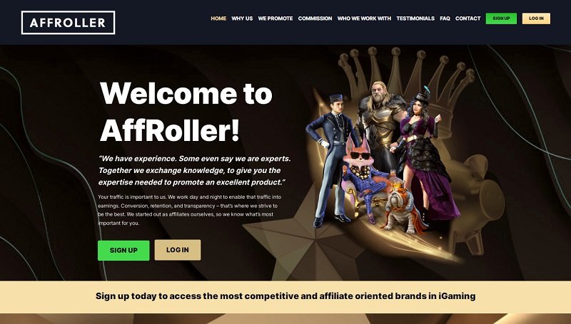 AffRoller website & screenshot with commission plans