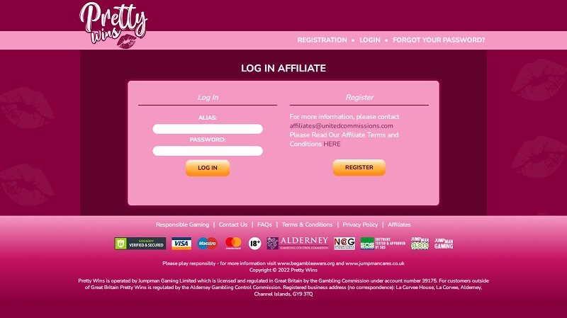 Pretty Wins Affiliates website & screenshot with commission plans