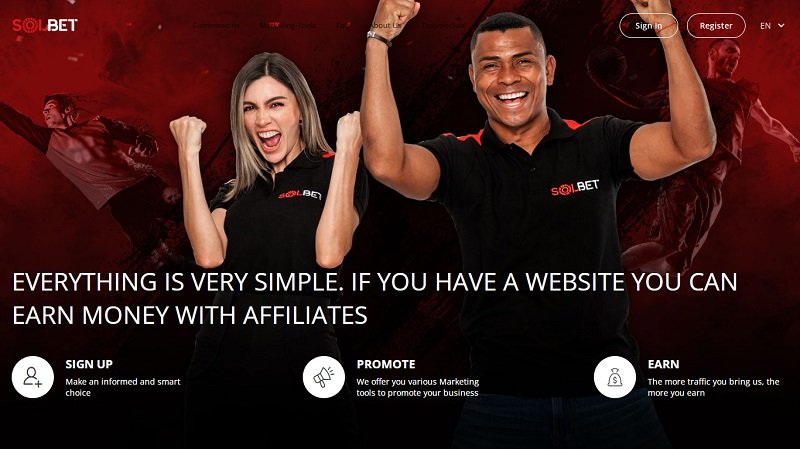 Solbet Affiliates website & screenshot with commission plans