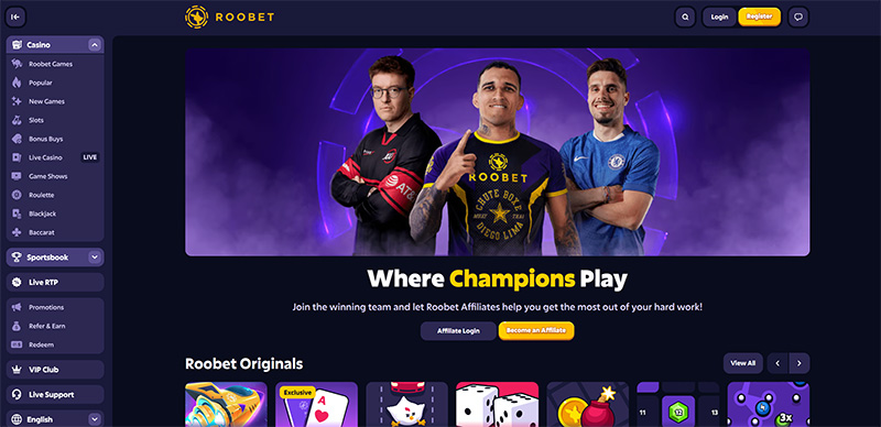 Roobet Affiliates website & screenshot