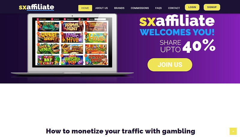 Sxaffiliate website & screenshot with commission plans