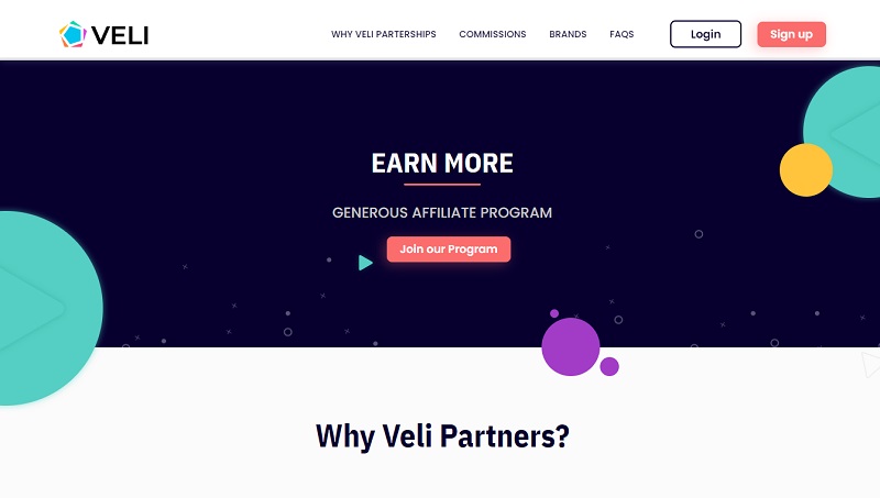 Veli Partners website & screenshot with commission plans