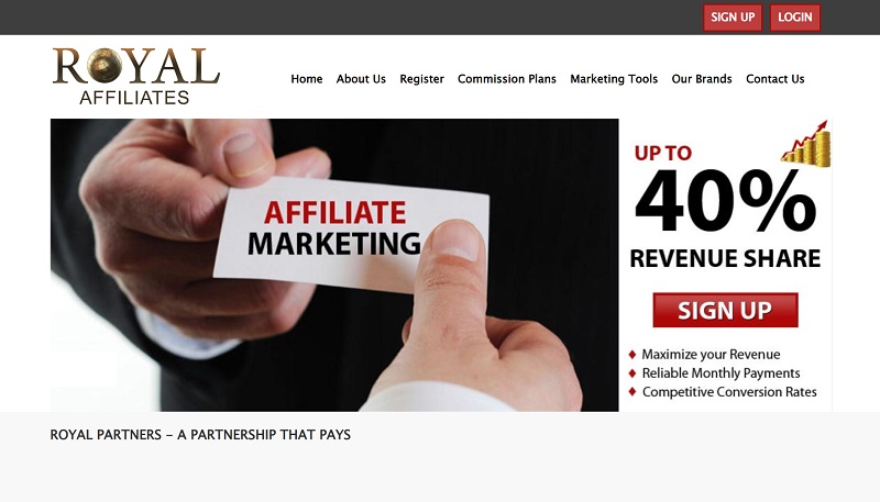Royal Planet Affiliates website & screenshot with commission plans