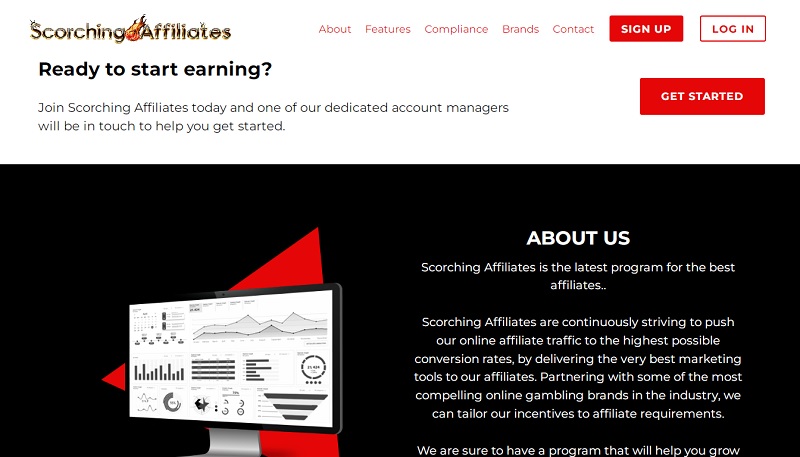 Scorching Affiliates website & screenshot with commission plans