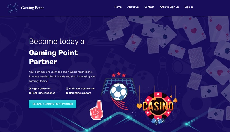 Gaming Point Affiliates website & screenshot with commission plans