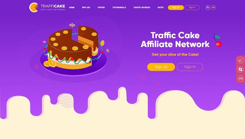 Traffic Cake Affiliate Network website & screenshot with commission plans
