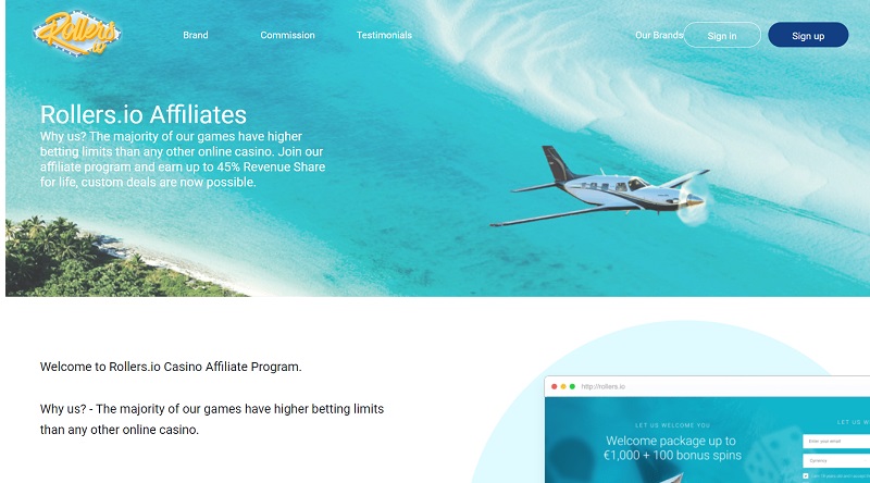 Rollers.io Affiliates website & screenshot