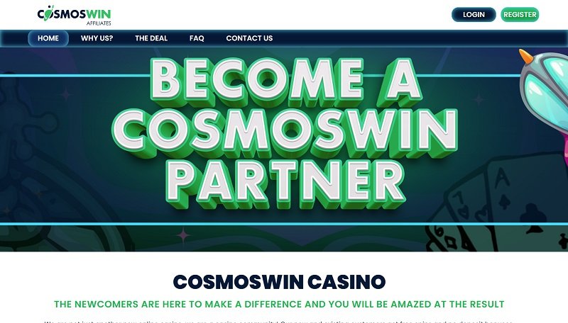 Cosmowin Affiliates website & screenshot with commission plans