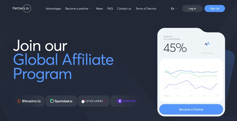 Partners.io website & screenshot with commission plans