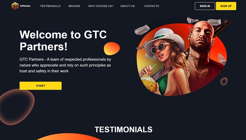 GTC Affiliates website & screenshot with commission plans