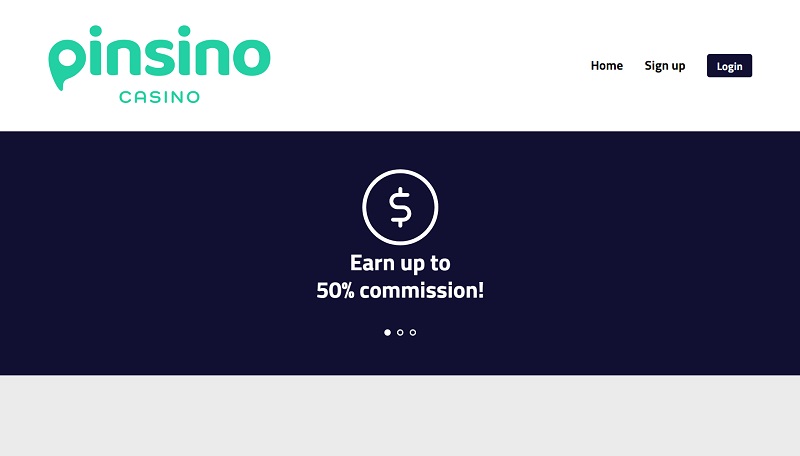 Pinsino Affiliates website & screenshot with commission plans